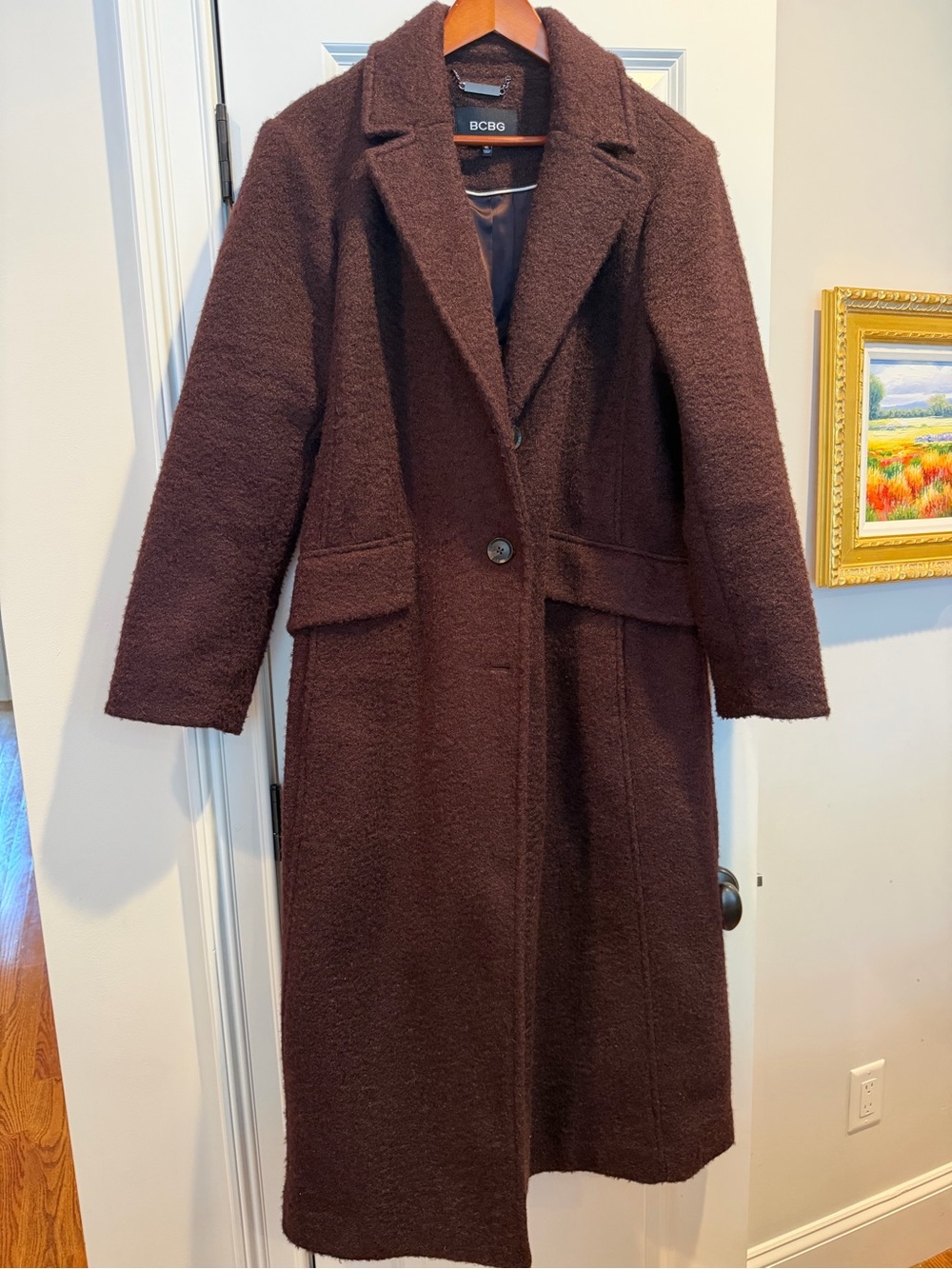 BCBG Chocolate Teddy Brown Long Wool-Blend Winter Coat